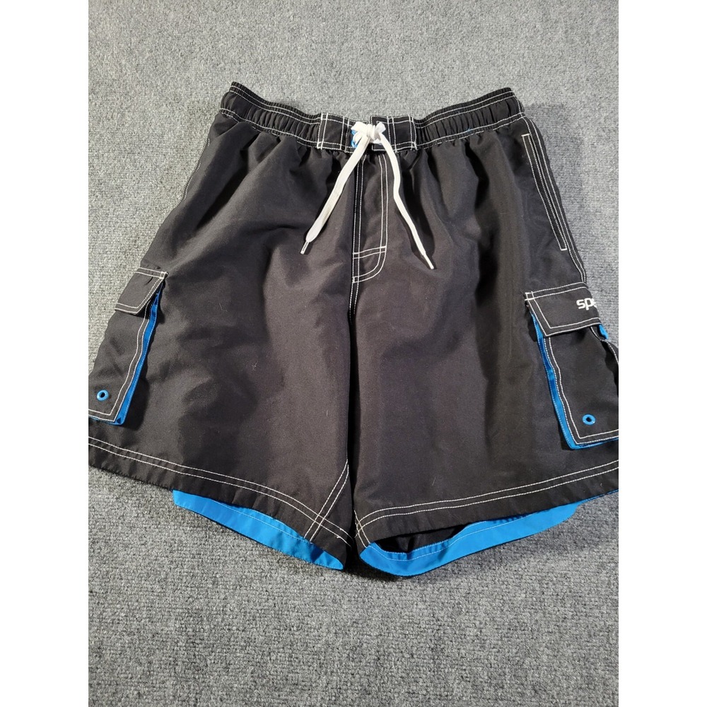 Speedo Men Swimwear L Board Shorts Outdoor Beach Surf Cargo Pockets‎ Black Lined
